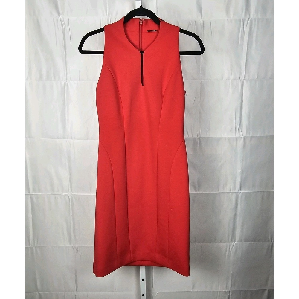 NWT Elie Tahari Dress Red Split Neck Zip Back Sleeveless fitted Career Size 4 - Picture 1 of 12